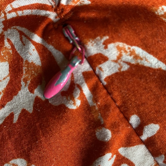 FAR WEST Printed Nylon Sleeveless Button Down Orange/White Grey Buttons Size M - Picture 6 of 11